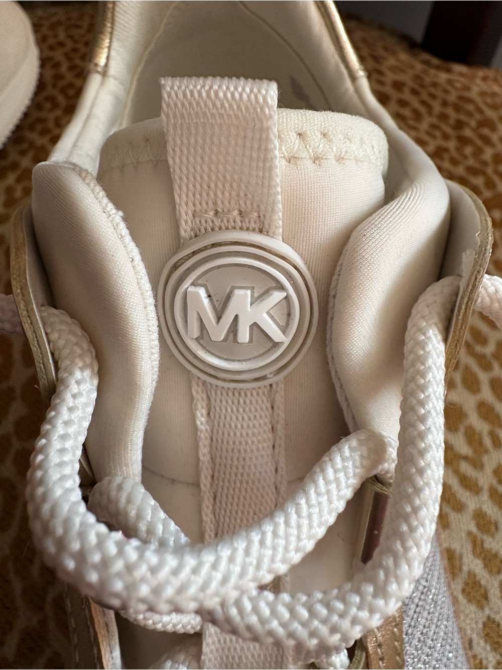 Women’s Michael KORS Casual Platform Sneakers in White and Gold - Picture 4 of 7